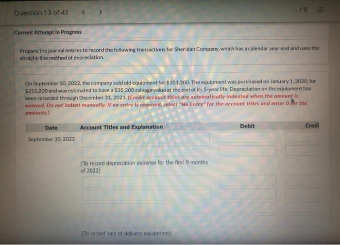  -79 Question 13 of 41 Current Attempt in Progress Prepare the