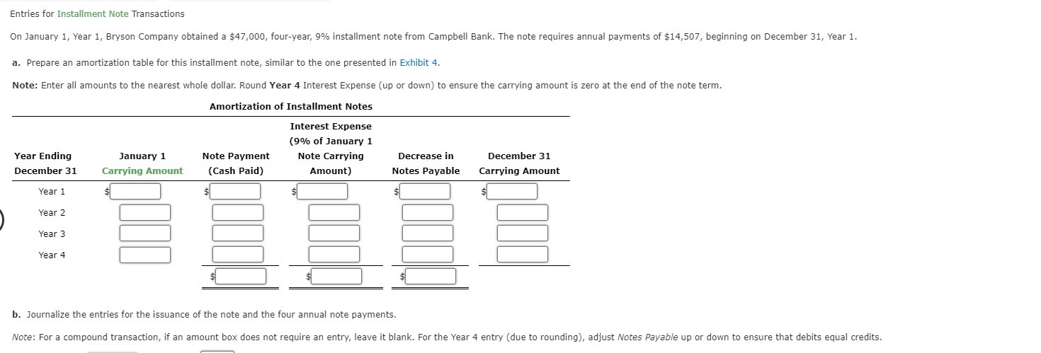  Entries for Installment Note Transactions On January 1, Year 1, Bryson