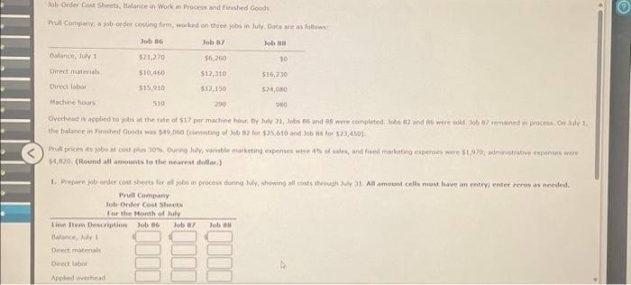  Dob Order Eust 5heeb, Balance in Work in Process and Thished