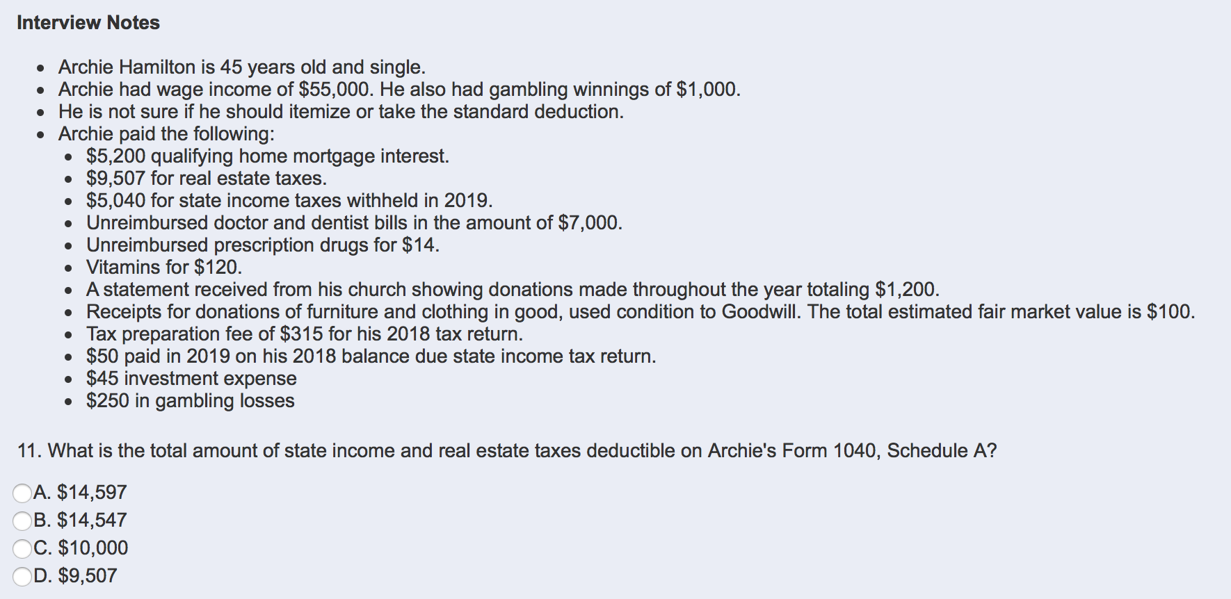 Interview Notes Archie Hamilton is 45 years old and single. Archie