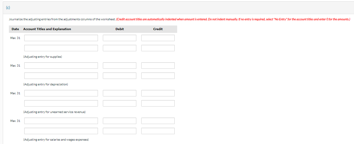 on hand. 2. Depreciation for March is $250. 3. Unearned revenue amounted