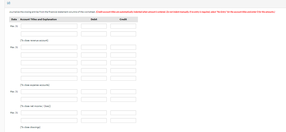 to $180 at March 31. 4. Accrued salaries are $700. Your answer