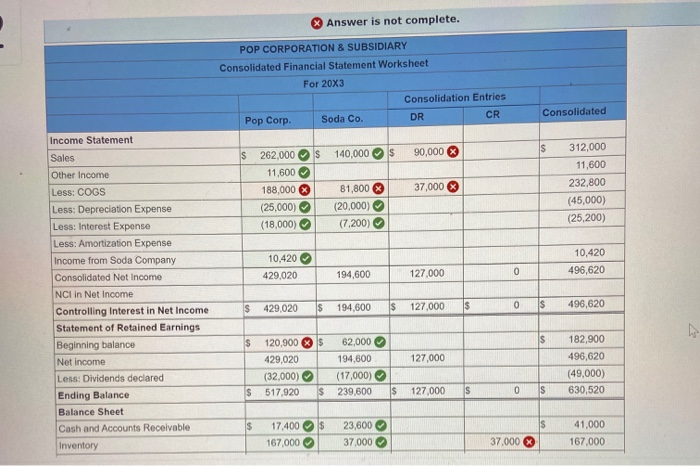 eanings Income from Soda Company 18,540 NCI in NI of Soda Company