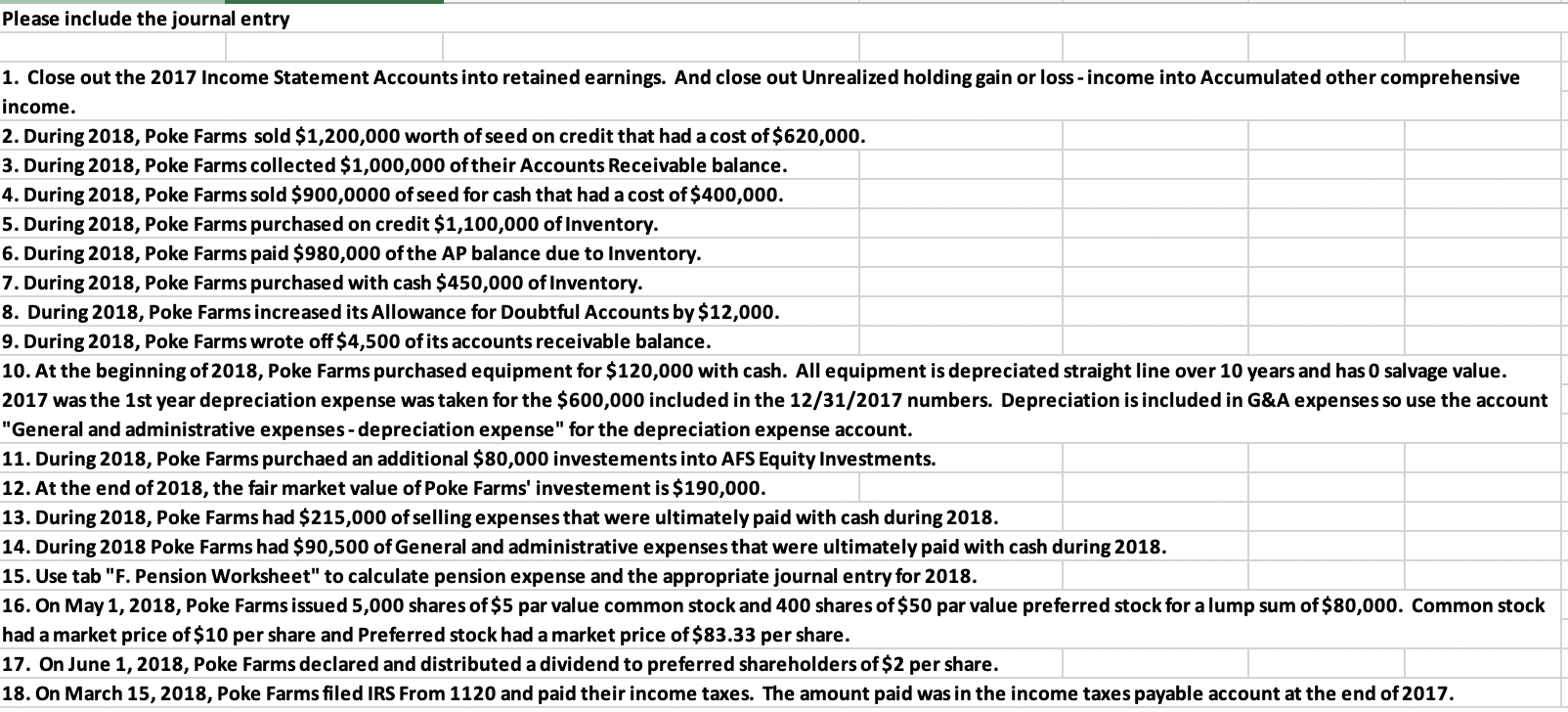  Please include the journal entry 1. Close out the 2017 Income