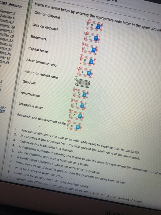  Match the items below by entering the appropriate code letter in