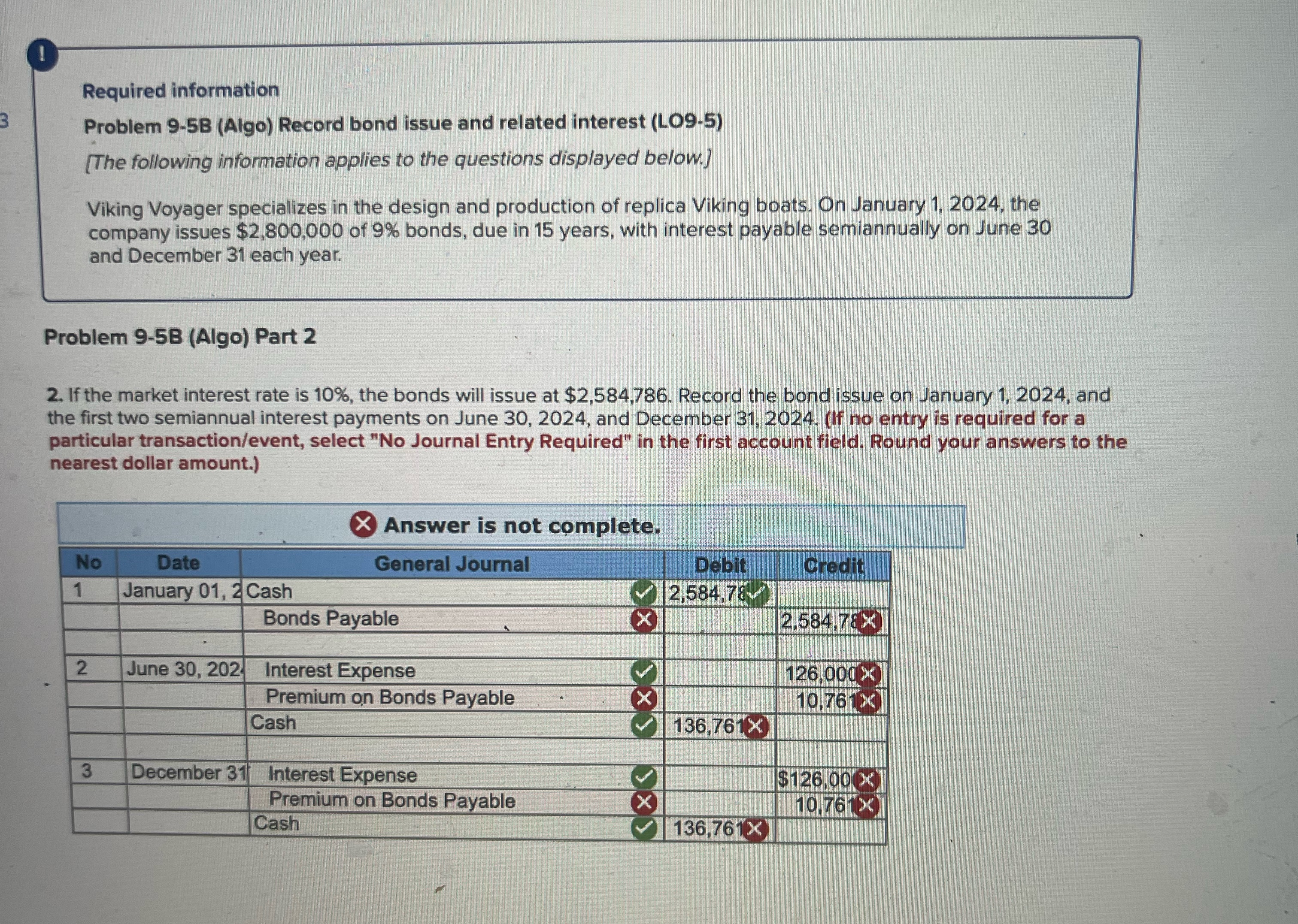  ( Required information Problem 9-5B (Algo) Record bond issue and related