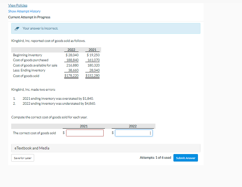  View Policies Show Attempt History Current Attempt in Progress Your answer