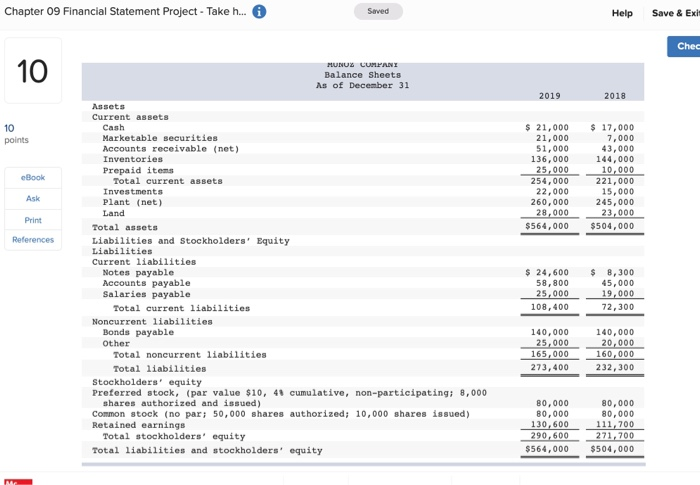  Chapter 09 Financial Statement Project- Take h... Saved Help Save &