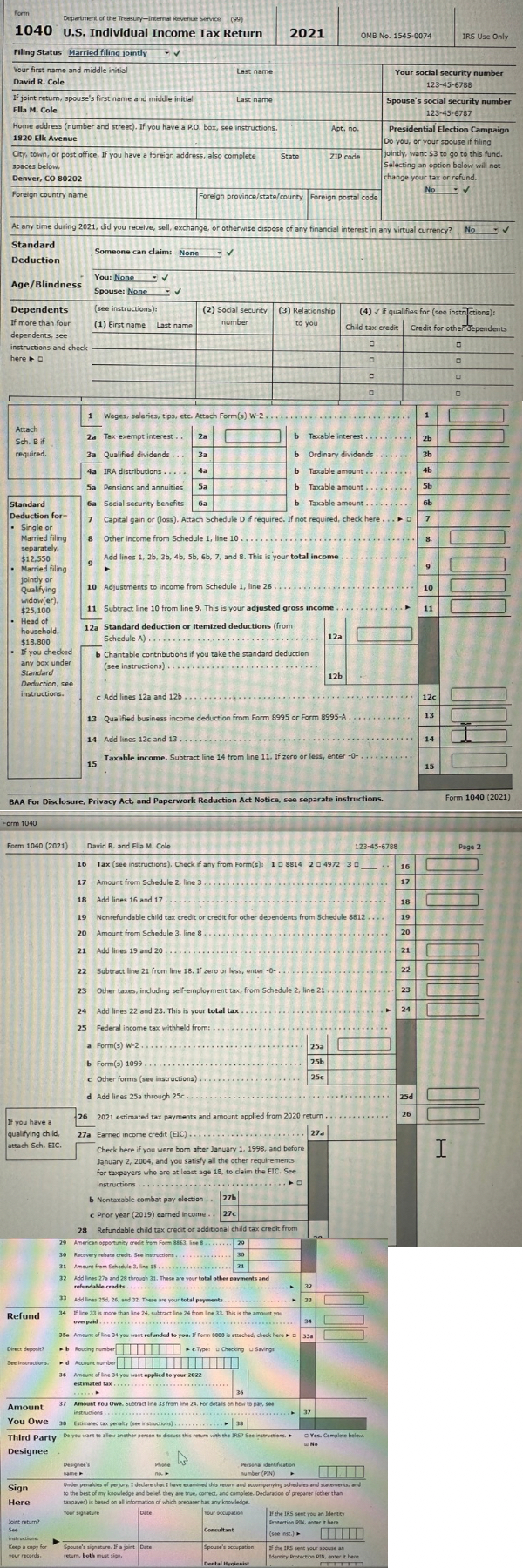  Please COMPLETE THE FOLLOWING 1040 FORM Note: This problem is for
