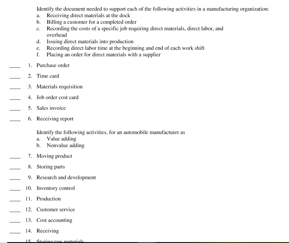 Match all match all Identify the document needed to support each of