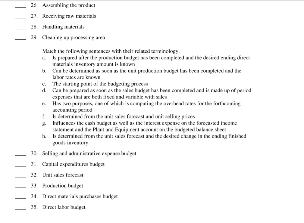 the dock b. Billing a customer for a completed order c. Recording