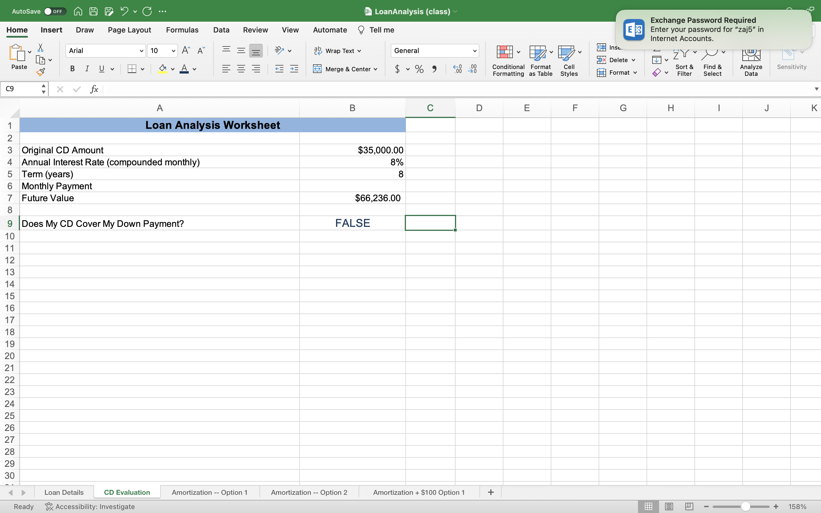 Review View Automate @ Tell me Exchange Password Required Enter your password