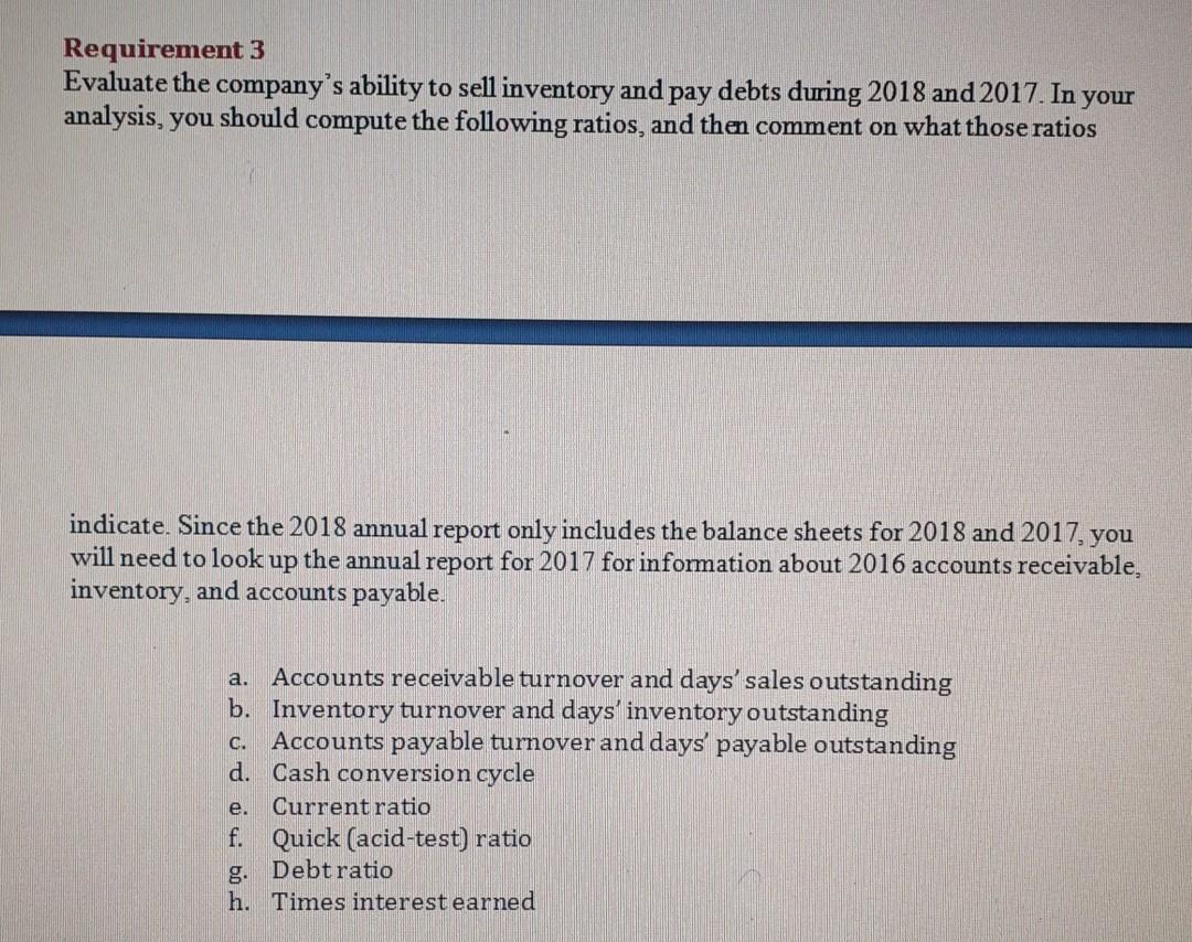 a set of financial statements. Use the copy of the 2018 annual
