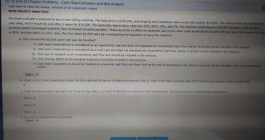 Ch 12: End-of-Chapter Problems - Cash Flow Estimation and Risk Analysis