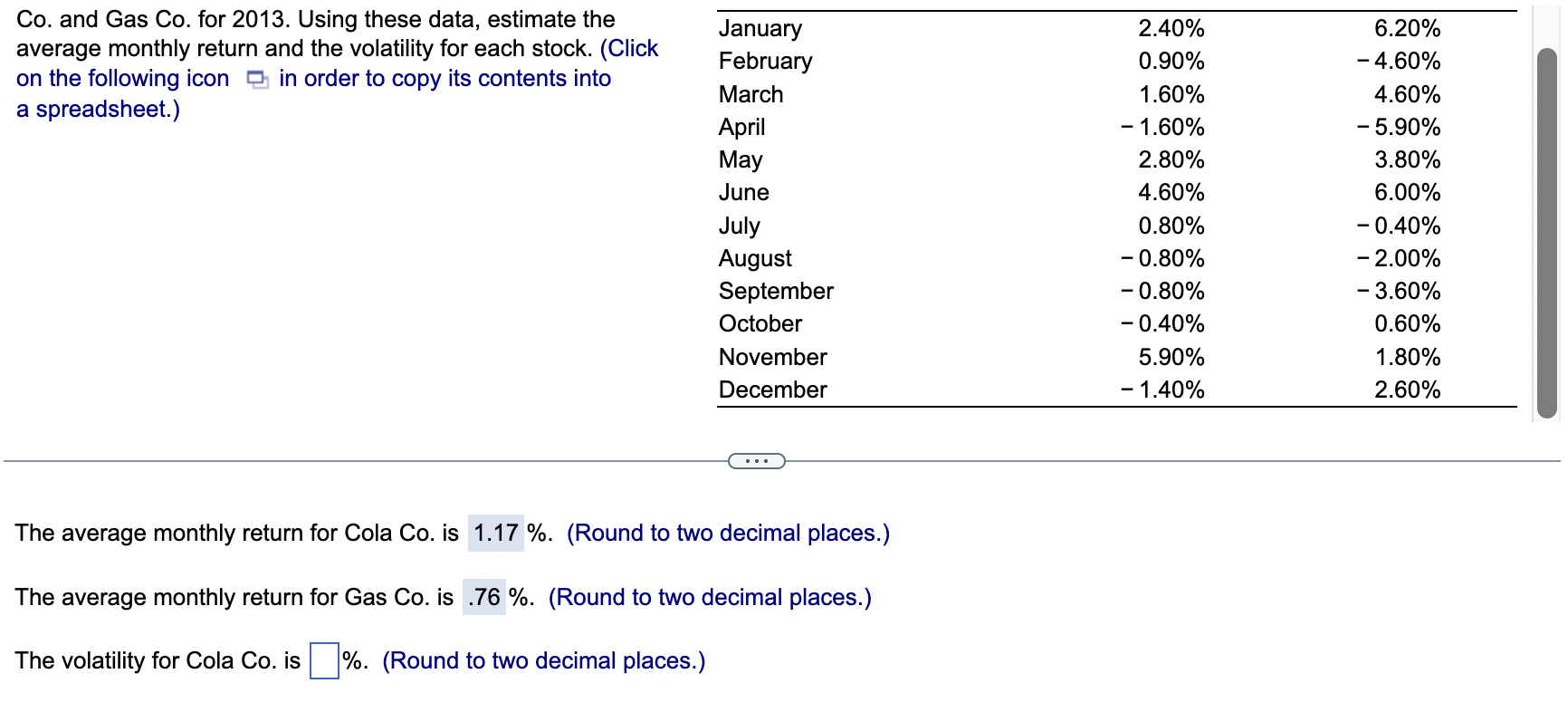  Co. and Gas Co. for 2013. Using these data, estimate the