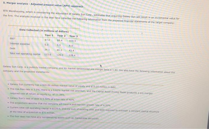  5. Merger analysis - Adjusted present value (APV) approach BTR Warehousing,