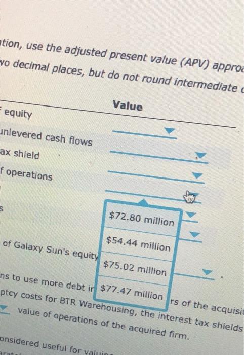 projected financial statements of the target company Data Collected (in millions of