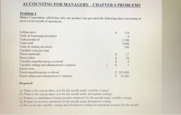  Please show work. ACCOUNTING FOR MANAGERS CHAPTER 6 PROBLEMS Problem 1