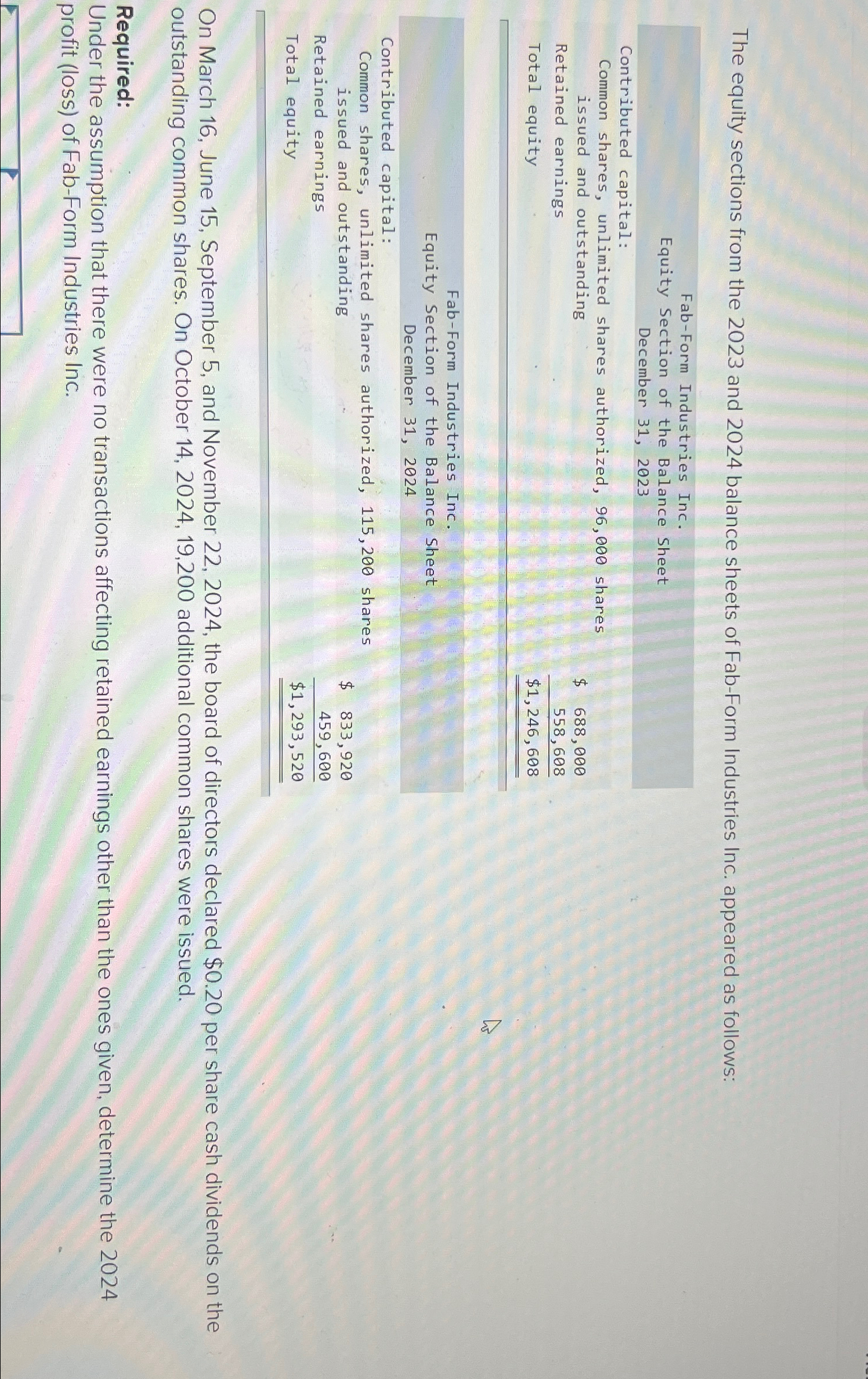  The equity sections from the 2023 and 2024 balance sheets of