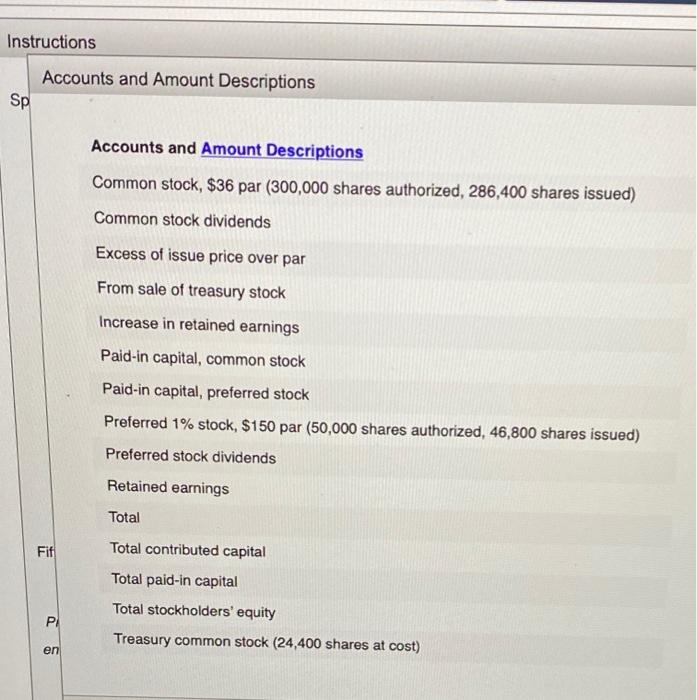 balance sheet Instructions Accounts and Amount Descriptions Stockholders' Equity Instructions Specialty Auto