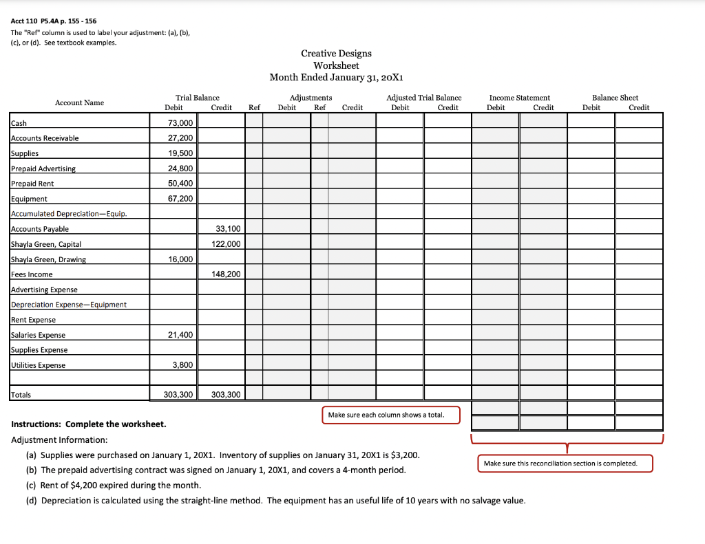  Acct 110 P5.4A p. 155-156 The "Ref" column is used to