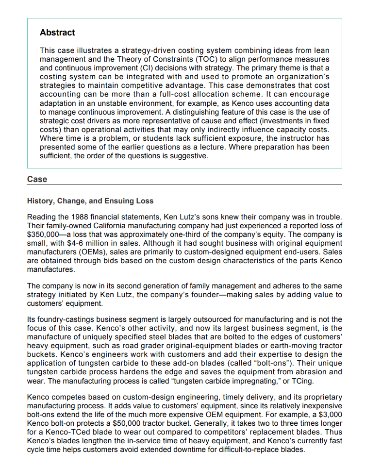 Question: How would cost-plus pricing change continuous improvement at Kenco? (10 marks)