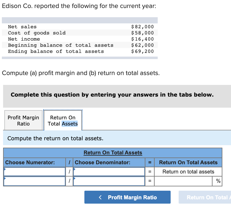 Cost of goods sold Net income Beginning balance of total assets Ending