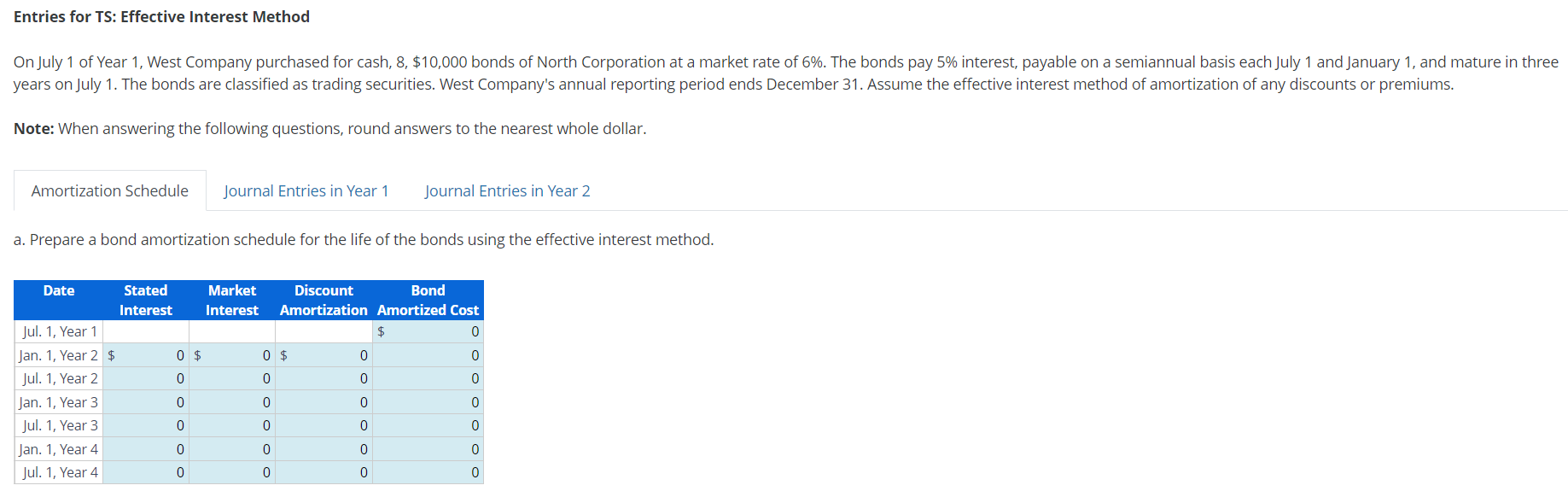 Entries for TS: Effective Interest Method Note: When answering the following
