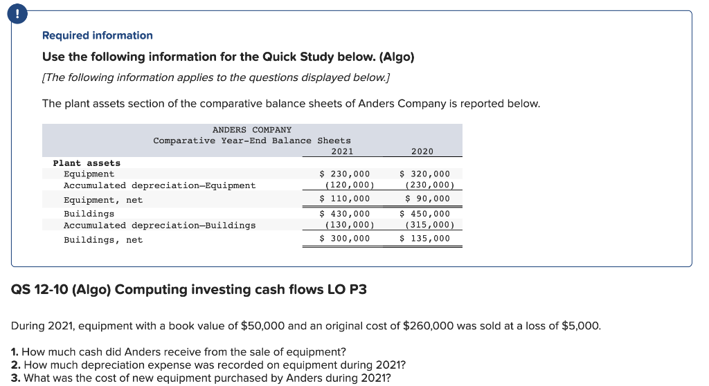  Required information Use the following information for the Quick Study below.