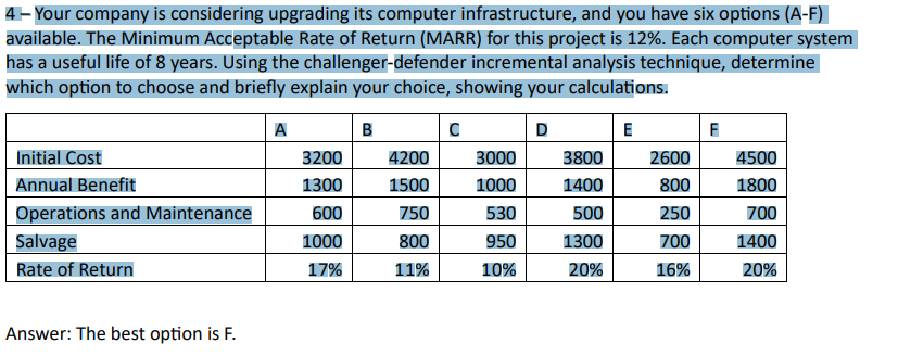  4-Your company is considering upgrading its computer infrastructure, and you have