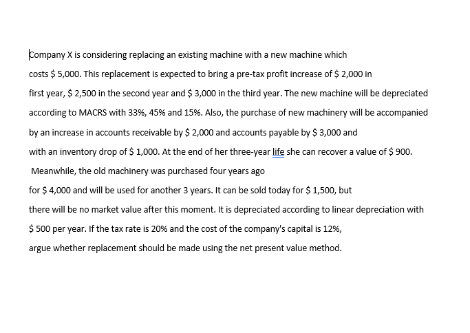 Kompany X is considering replacing an existing machine with a new