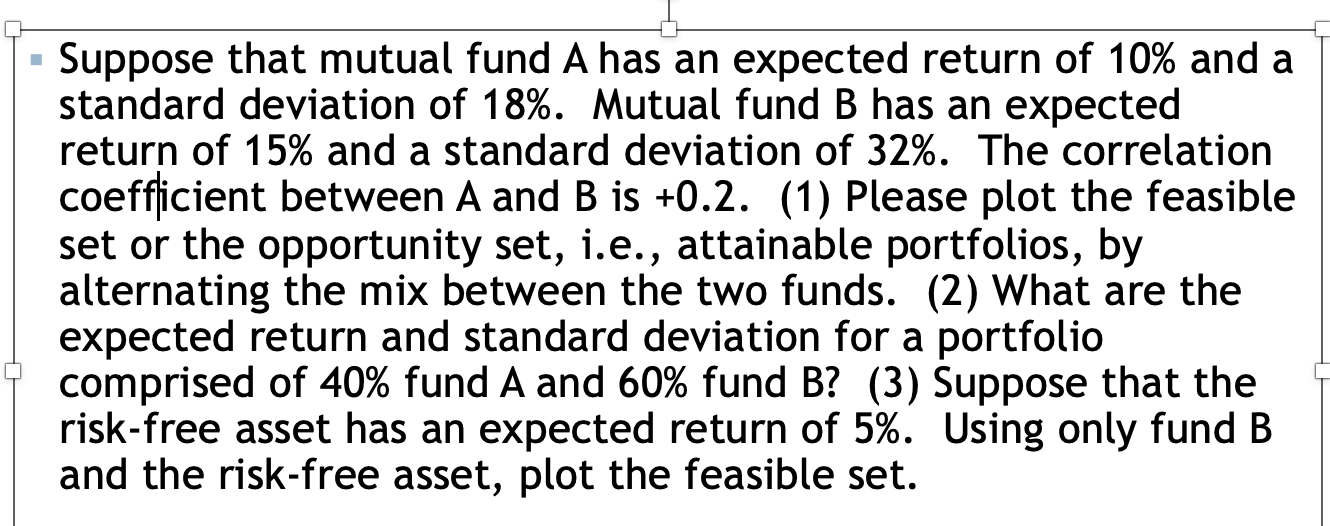  - Suppose that mutual fund A has an expected return of