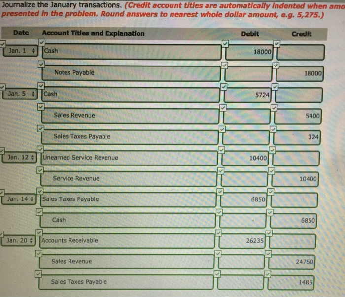 Unearned Service Revenue $43,000 6,850 19,500 During January, the following selected transactions