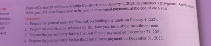  a playground. Corbin siel -19 ment lender: ization ule 4-3 Finance