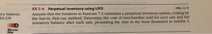  Ex 7-4 Ex 7-10 OBJ. 2,3 EX 7-4 Perpetual inventory using