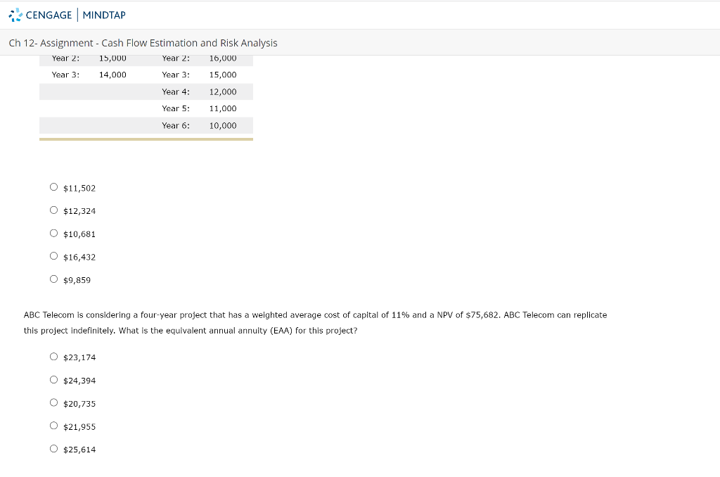 mulually exclusive projects. Il it chouses project A, ABC Telecom will have