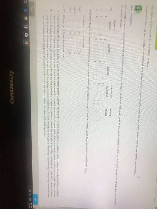  Structured Activity: Amortization schedule The data o n has been collected
