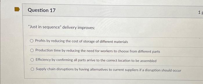  "Just in sequence" delivery improves: Profits by reducing the cost of