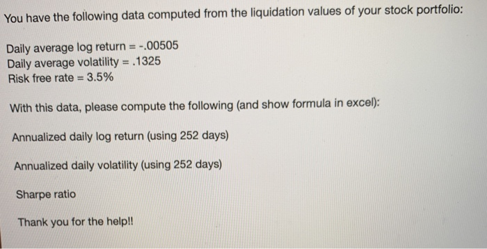  u have the following data computed from the liquidation values of