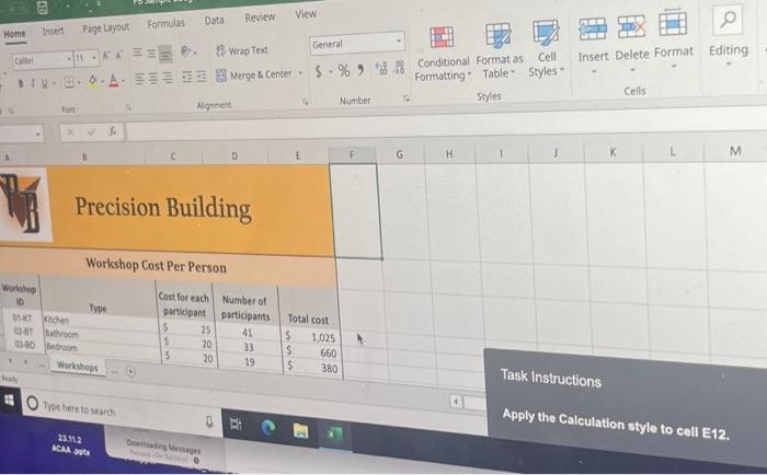 Precision Building Workshop Cost Per Person cost % Cell Insert Delete Format