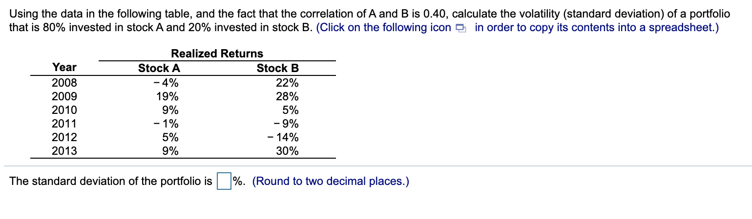  Using the data in the following table, and the fact that