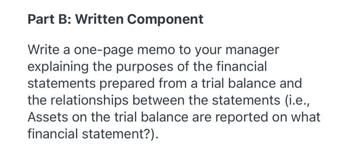  Part B: Written Component Write a one-page memo to your manager
