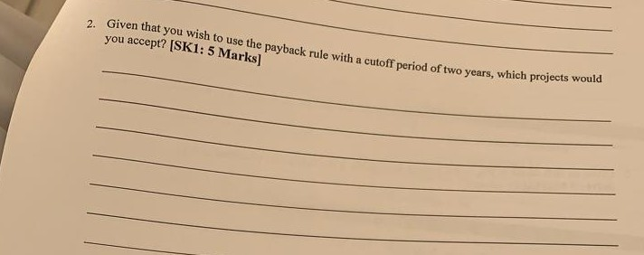 What is the payback period on each of the following projects? of