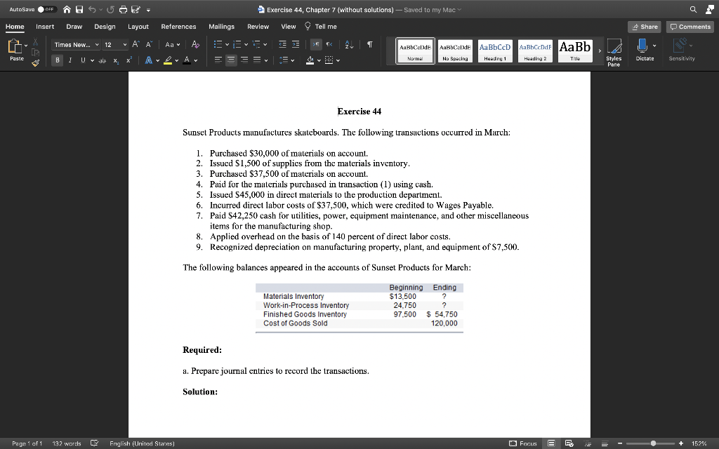  AutoSave OFF DIE A Exercise 44, Chapter 7 (without solutions) -