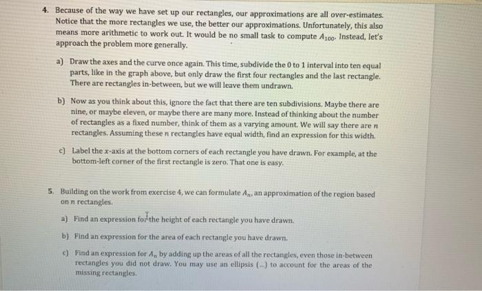 A,, an approximation of the region based on n rectangles. a) Find
