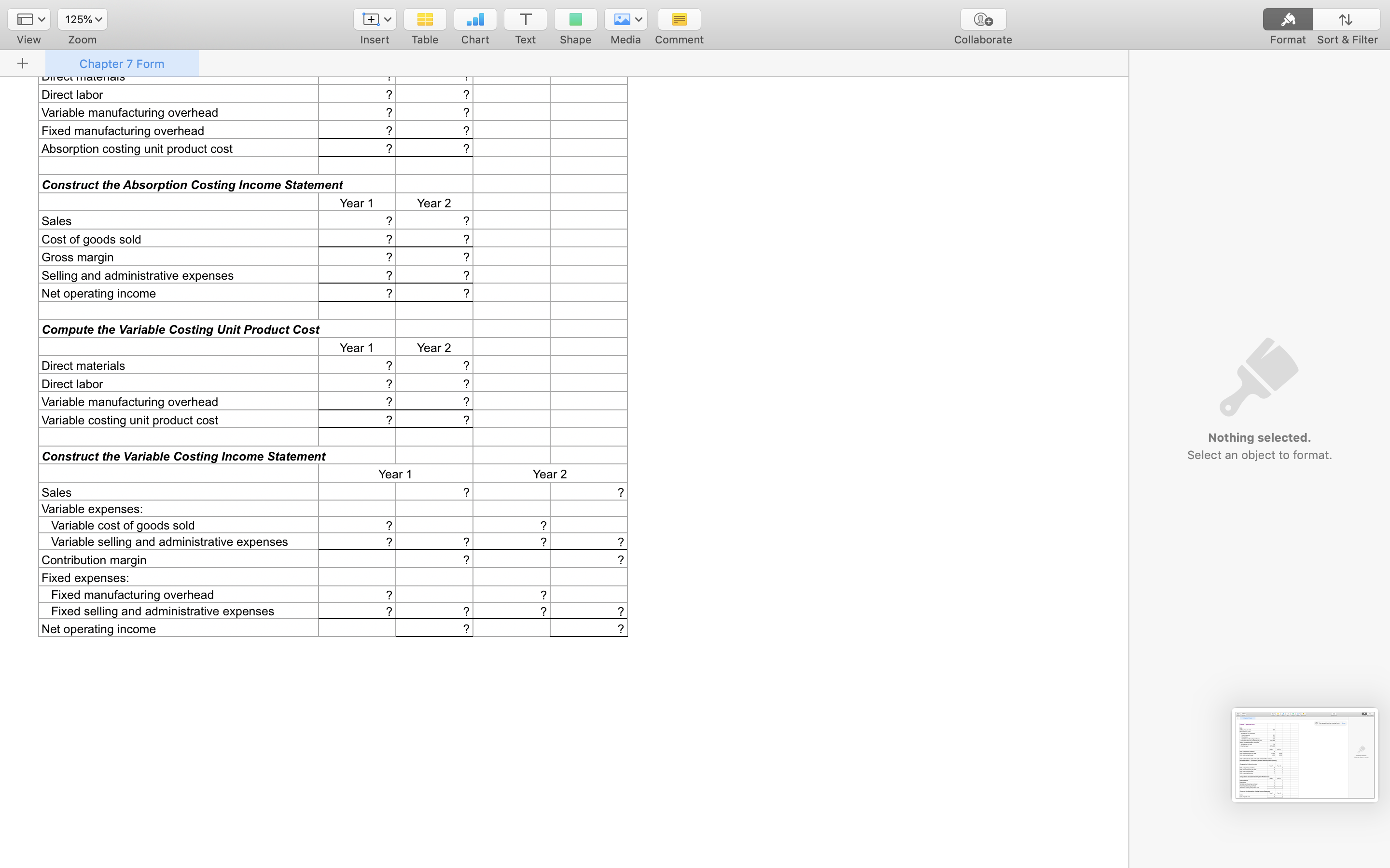 formulas in all of the cells that contained question marks, verify that