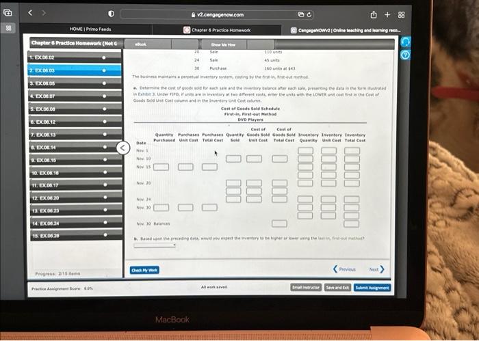 DVD players are as follows: Inventory Date Nov. 1 Nov. 10 Nov.