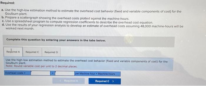 overhead cost behavior (fixed and variable components of cost) for the Goulbum