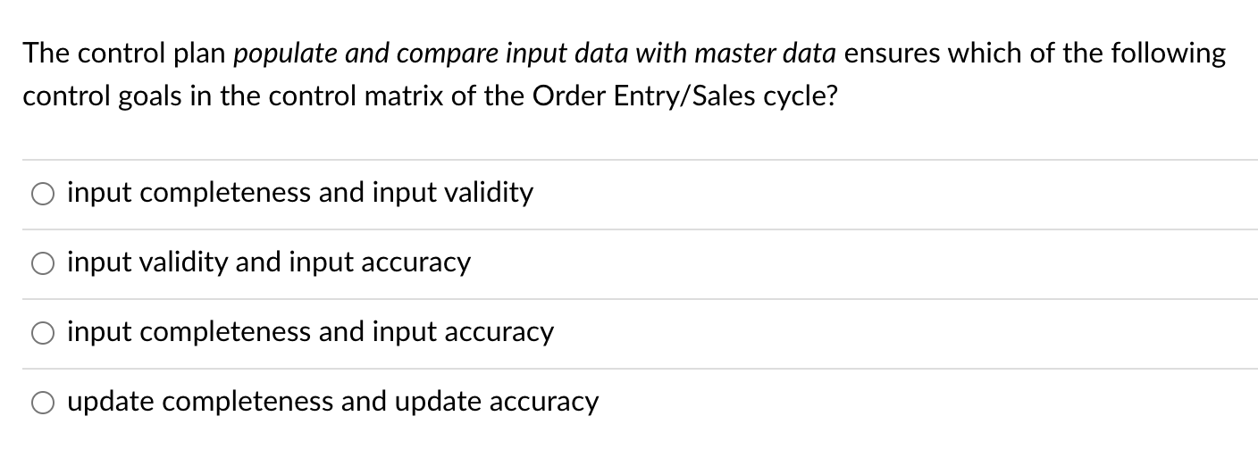  The control plan populate and compare input data with master data