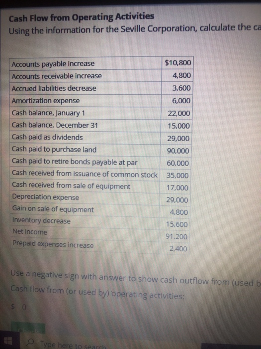 Cash Flow from Operating Activities Using the information for the Seville
